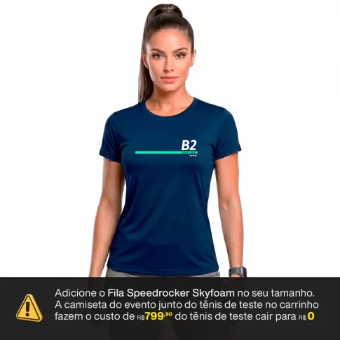 Camiseta Treinão B2 Online e Fila - Baby Look Feminina Marinho / Turquesa