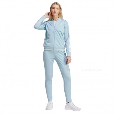 Agasalho Adidas Essentials 3-Stripes Feminino Azul Claro