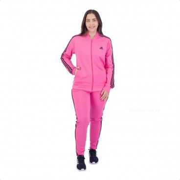 Agasalho Adidas Essentials 3-Stripes Feminino Rosa / Branco