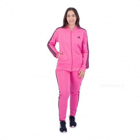 Agasalho Adidas Essentials 3-Stripes Feminino Rosa / Branco