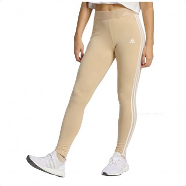 Calça Legging Adidas Essentials 3-Stripes Feminina Bege / Branco