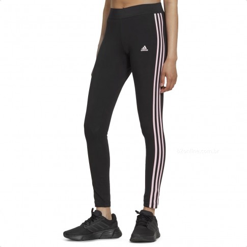 Legging Adidas Train Essentials 3-Stripes Feminina - Rosa/Branco