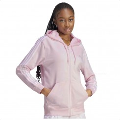 Jaqueta Adidas 3-Stripes Essentiasl Capuz Feminina Rosa / Branco