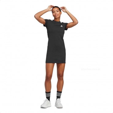 Vestido Camiseta Adidas Essentials 3-Stripes Feminino Preto / Branco
