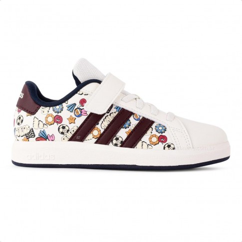 Tênis Adidas Grand Court Printed Infantil Bege / Bordô