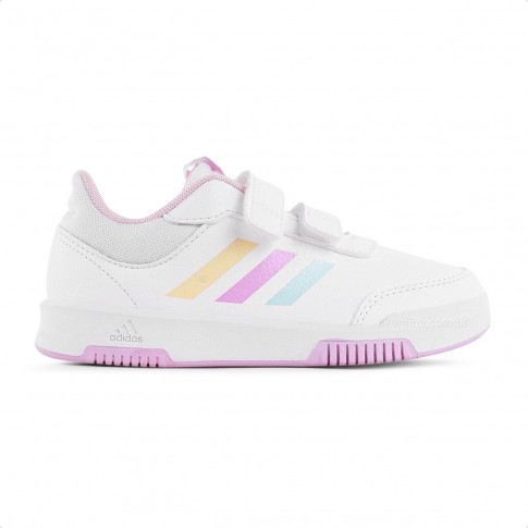 Tênis Adidas Tensaur Hook And Loop Juvenil Branco / Rosa