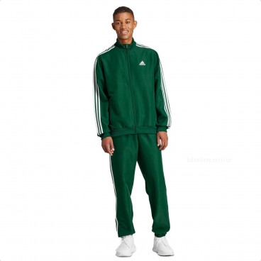 Conjunto Agasalho Adidas 3-Stripes Masculino Verde / Branco