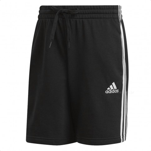 Short Bermuda Adidas Malha Simples 3-Stripes Masculino Preto / Branco