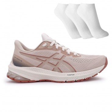 Tênis Asics Gt 1000 12 Feminino + 3 Pares de Meia Rosa / Rosê