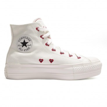 Tênis Converse All Star Chuck Taylor Lift In Love Cano Alto Feminino Branco / Vermelho