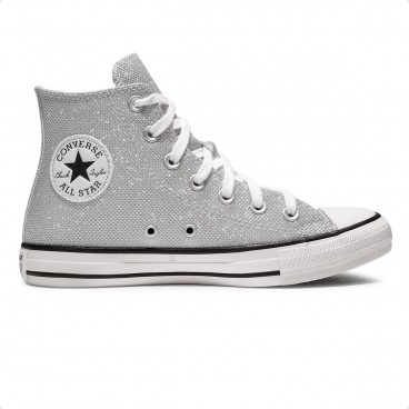 Tênis Converse Chuck Taylor All Star Casual Cano Alto Feminino Prata / Branco