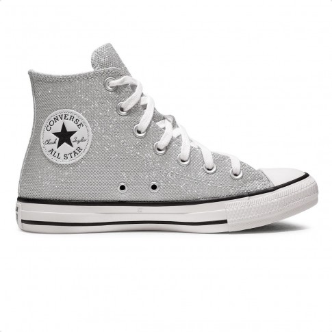 Tênis Converse Chuck Taylor All Star Casual Cano Alto Feminino Prata / Branco