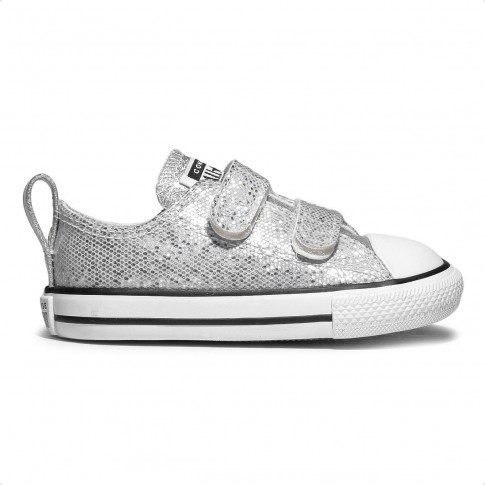 Tênis Converse Chuck Taylor All Star 2V Casual Infantil Prata / Branco