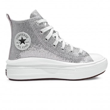 Tênis Converse Chuck Taylor All Star Move Holiday Disco Cano Alto Juvenil Prata / Branco