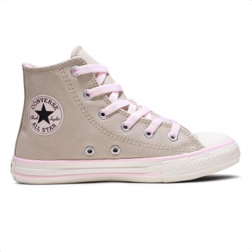 Tênis Converse Chuck Taylor All Star Side Zip Canvas+1 Juvenil Cano Alto Bege / Rosa