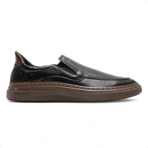 Sapatênis Democrata Calce Fácil Grid Slip On Masculino Preto / Marrom