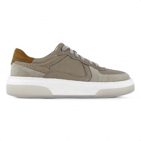 Sapatênis Democrata Denim Beat Pulse Microfuros Masculino Bege / Marrom