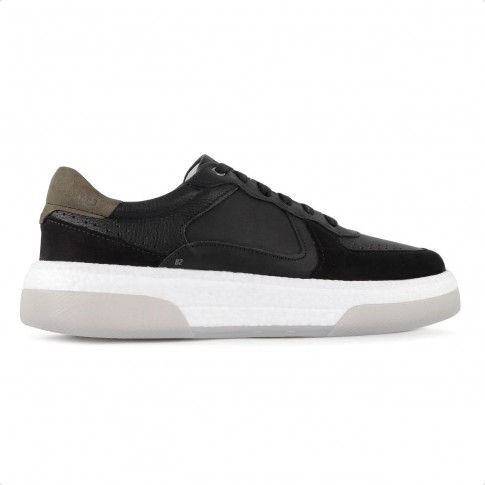 Sapatênis Democrata Denim Beat Pulse Microfuros Masculino Preto / Bege