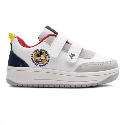 Tênis Disney  Mickey Infantil Sem Cadarço Branco / Cinza