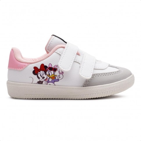 Tênis Disney Casual Minnie Infantil Sem Cadarço Branco / Rosa