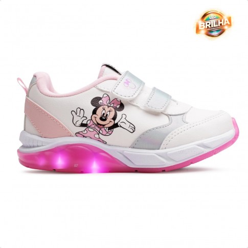 Tênis Disney Casual Minnie Lights Infantil Branco / Rosa
