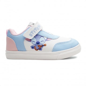 Tênis Disney Casual Stitch Infantil Calce Fácil Branco / Azul Claro