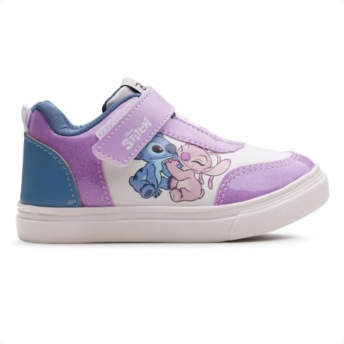 Tênis Disney Casual Stitch Infantil Calce Fácil Branco / Lilas