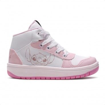Tênis Disney Casual Stitch Juvenil Cano Alto Rosa / Branco