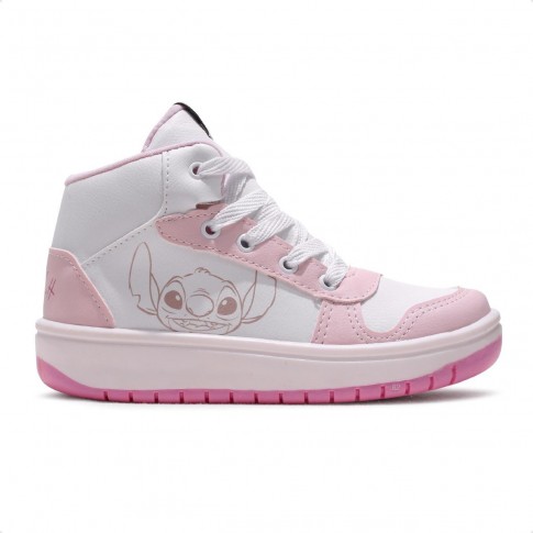 Tênis Disney Casual Stitch Juvenil Cano Alto Rosa / Branco
