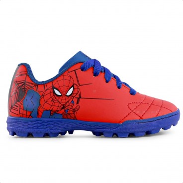 Chuteira Society Dray Marvel Original Com Cadarço Infantil Vermelho / Azul