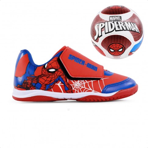 Kit Chuteira + Bola Infantil Dray Marvel Original Vermelho / Azul