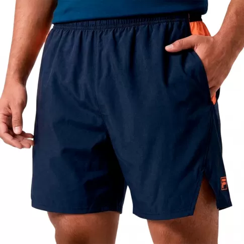 Shorts Fila Mesh Match II 5 Masculino Marinho / Laranja