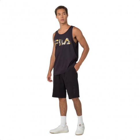 Bermuda Fila Practical Logo Outline Light Masculina Preto / Preto