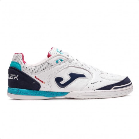 Chuteira Futsal Joma Top Flex Branco / Azul Escuro