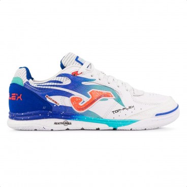 Chuteira Futsal Joma Top Flex Rebound Branco / Turquesa