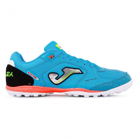 Chuteira Society Joma Top Flex Azul / Coral
