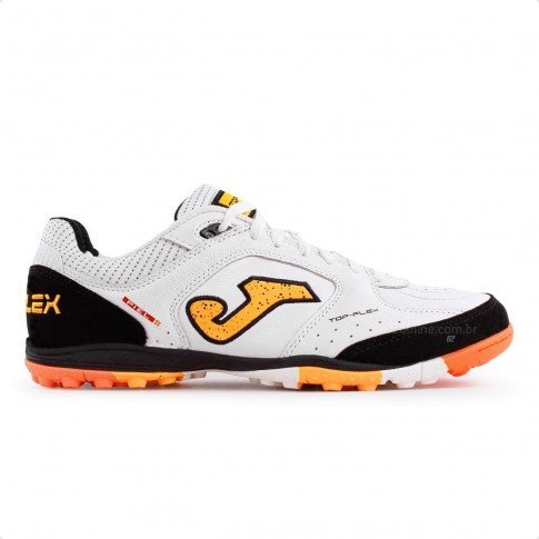 Chuteira Society Joma Top Flex Branco / Laranja