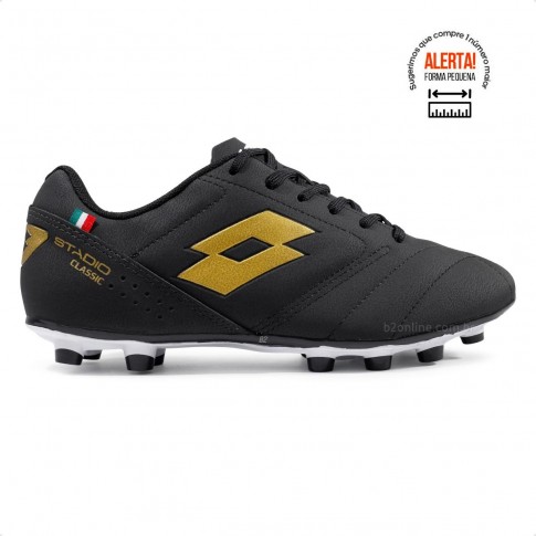 Chuteira Campo Lotto Stadio Classic B700 Masculina Preto / Dourado