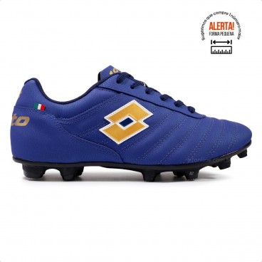 Chuteira Campo Lotto Stadio Origin B500 Masculina Azul / Dourado