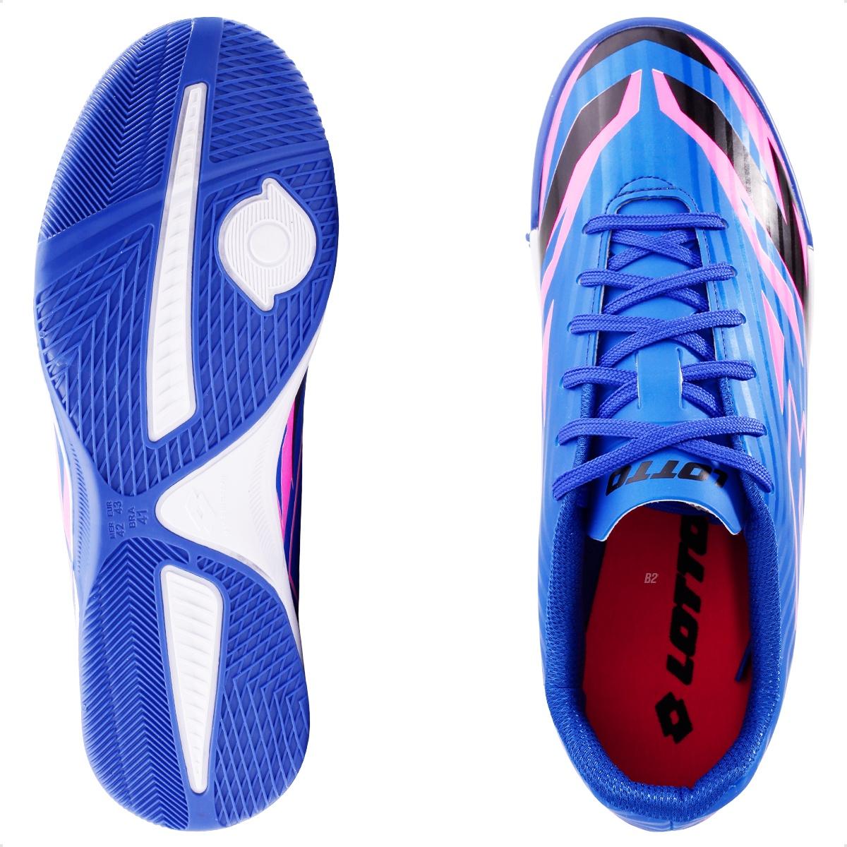 Chuteira Futsal Lotto Solista Fulmine B700 Masculina Azul / Rosa