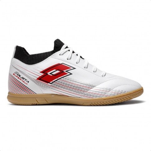 Chuteira Futsal Lotto Solista Supernova Masculina Branco / Vermelho