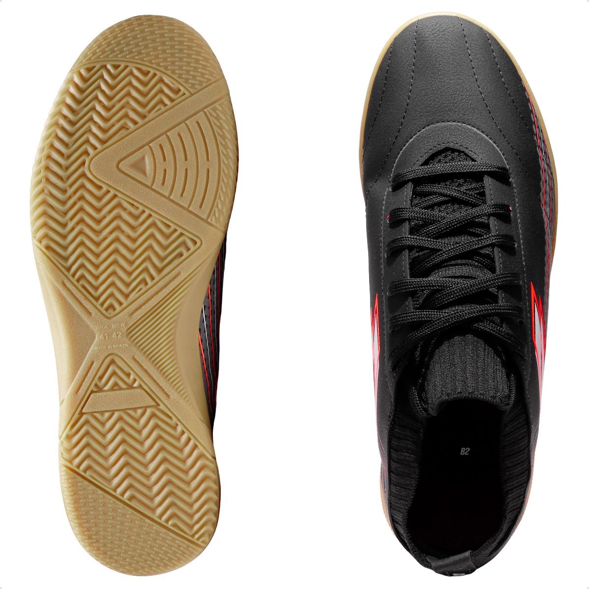 Chuteira Futsal Lotto Solista Supernova Masculina Preto / Laranja