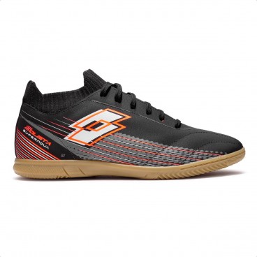 Chuteira Futsal Lotto Solista Supernova Masculina Preto / Laranja