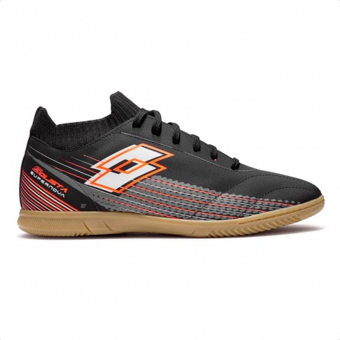 Chuteira Futsal Lotto Solista Supernova Masculina Preto / Laranja