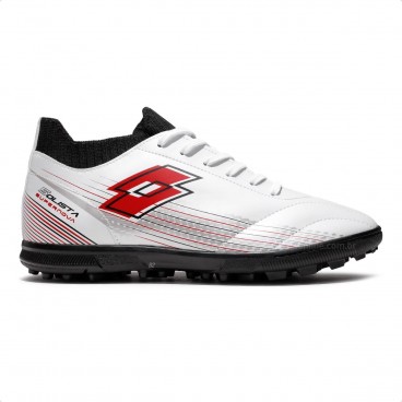 Chuteira Society Lotto Solista Supernova Masculina Branco / Vermelho