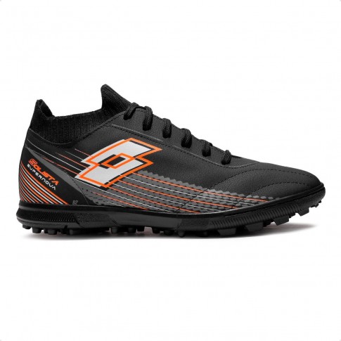 Chuteira Society Lotto Solista Supernova Masculina Preto / Laranja