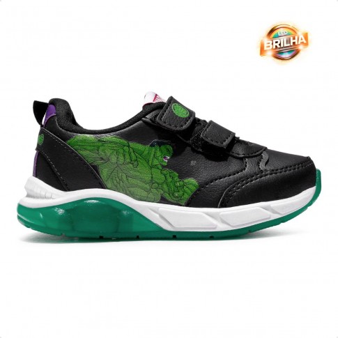 Tênis Marvel Hulk Infantil Sem Cadarço Preto / Verde