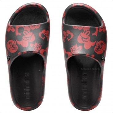 Chinelo Slide Mini Melissa Free Print Mickey and Friends Infantil Preto / Vermelho