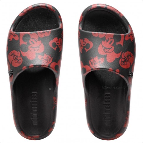 Chinelo Slide Mini Melissa Free Print Mickey and Friends Infantil Preto / Vermelho