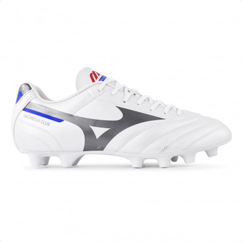 Chuteira Campo Mizuno Morelia Club MD Masculina Branco / Prata